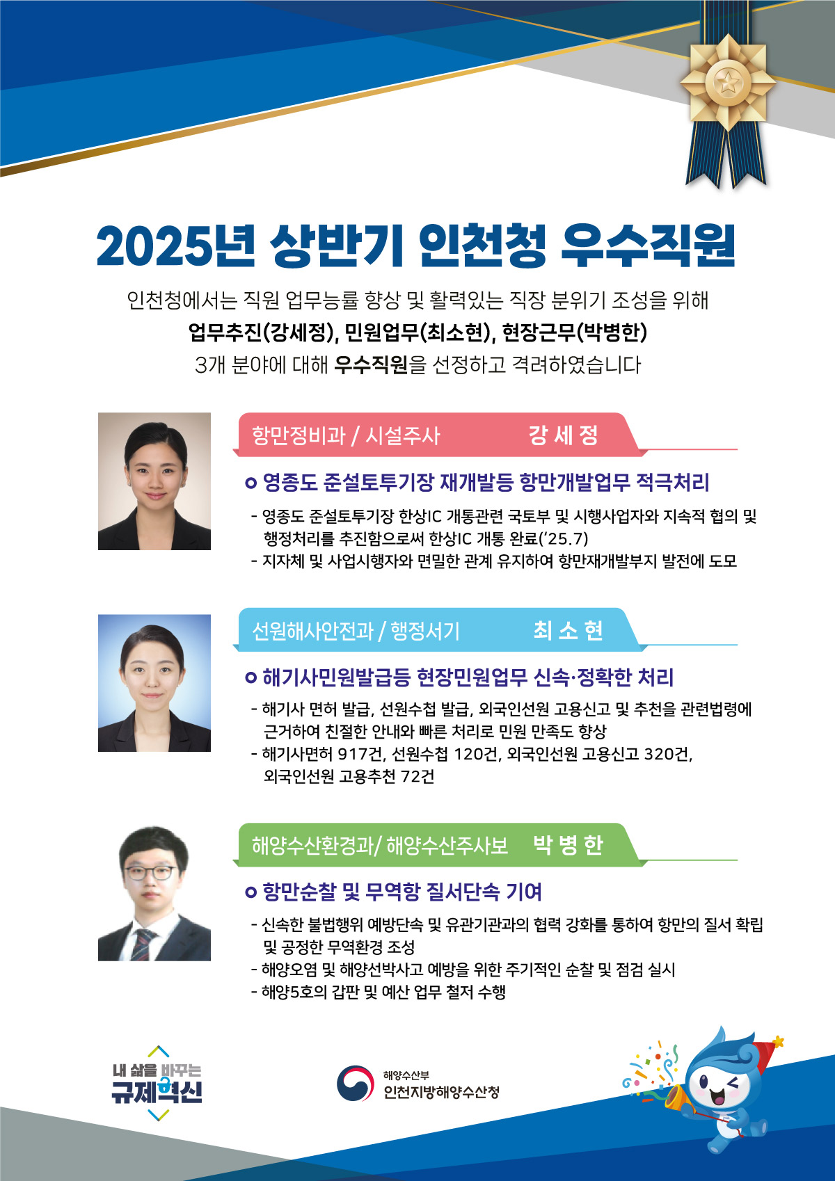 인천청 2025년 상반기 우수직원 선정