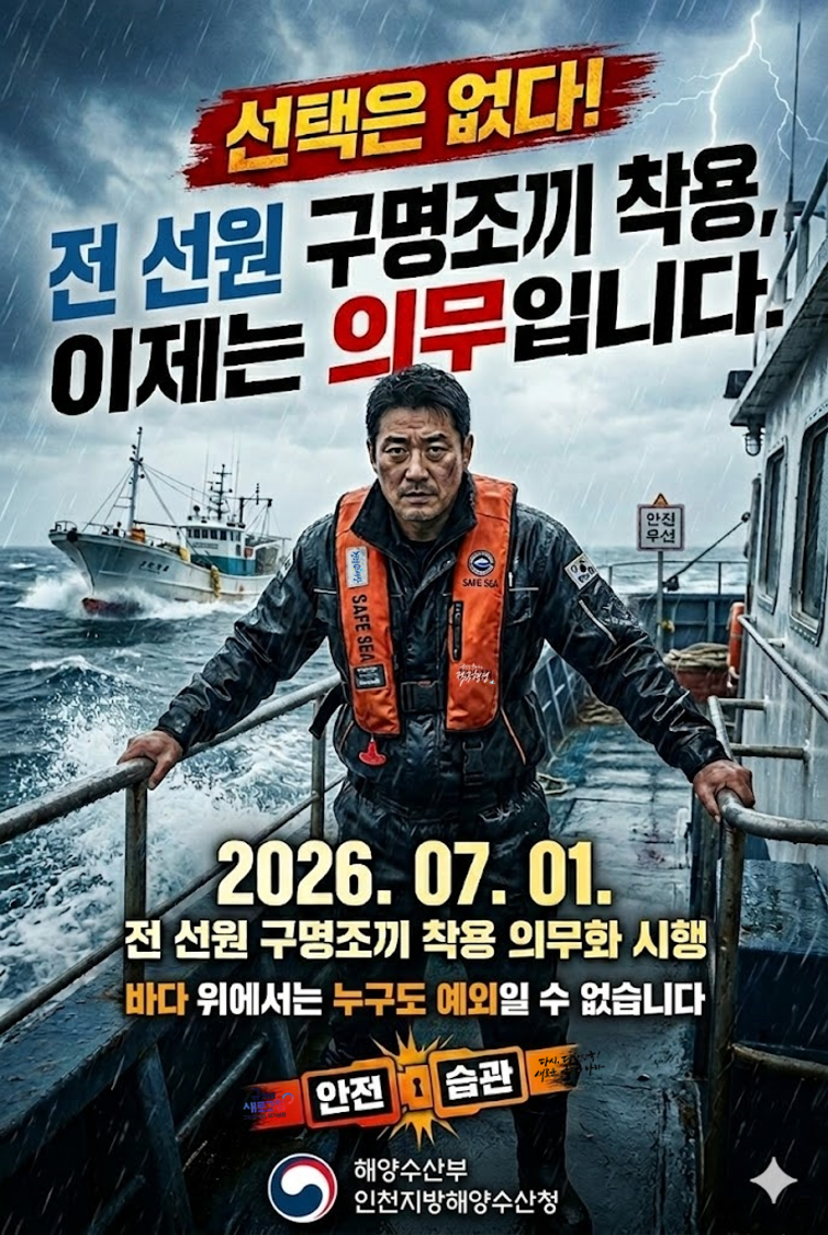 전 선원 구명조끼 착용 의무화 시행 (7.1 부터)